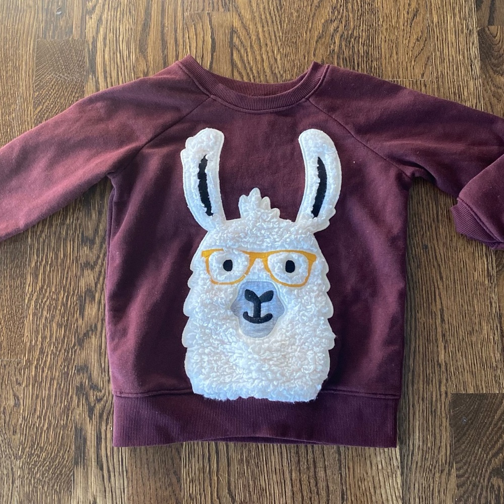 4T Llama Burgundy Fuzzy Wool Textured Sweater